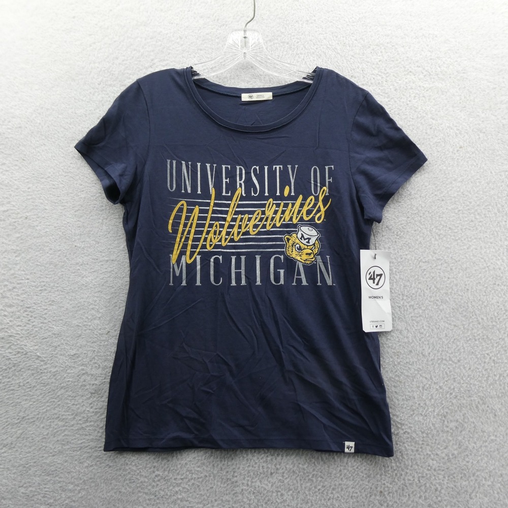 47 Brand Shirt Women Small Michigan Wolverines Navy Blue Short Sleeve Cotton